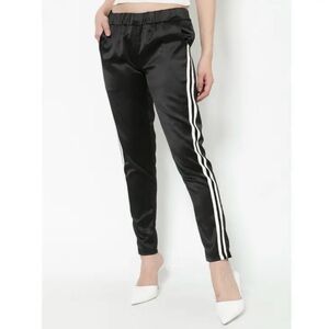 adidas Originals Black Satin Joggers with White Stripes